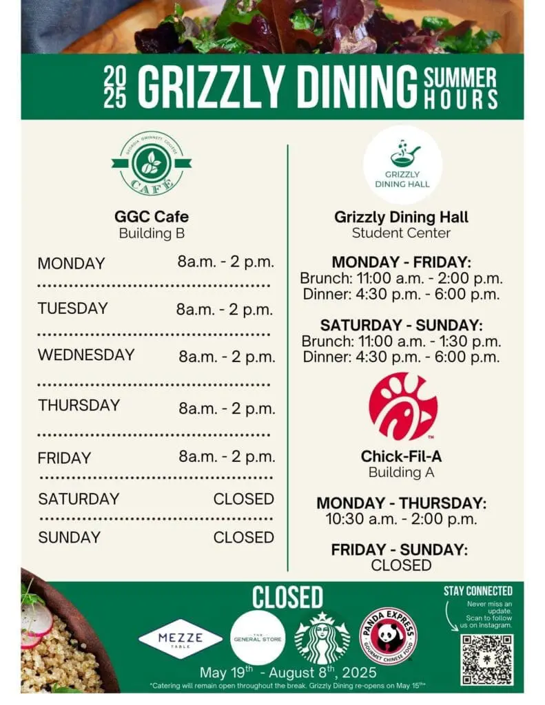 Grizzly Dining Summer Hours of Operation