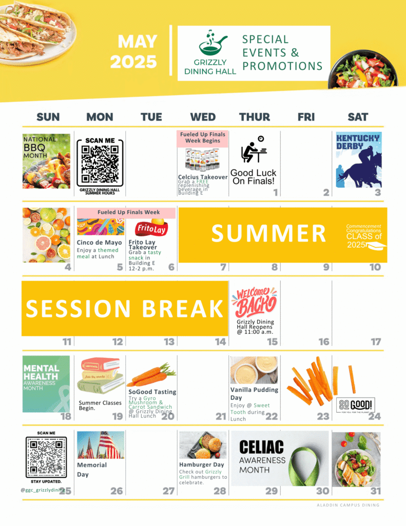 May Dining Calendar