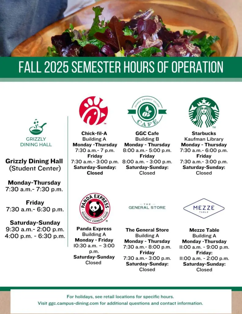 Fall 2025 Hours of Operation