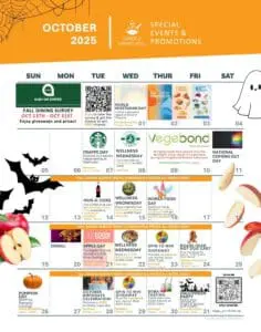 "Grizzly Dining October 2025 Calendar for Georgia Gwinnett College featuring a lineup of themed dining events,