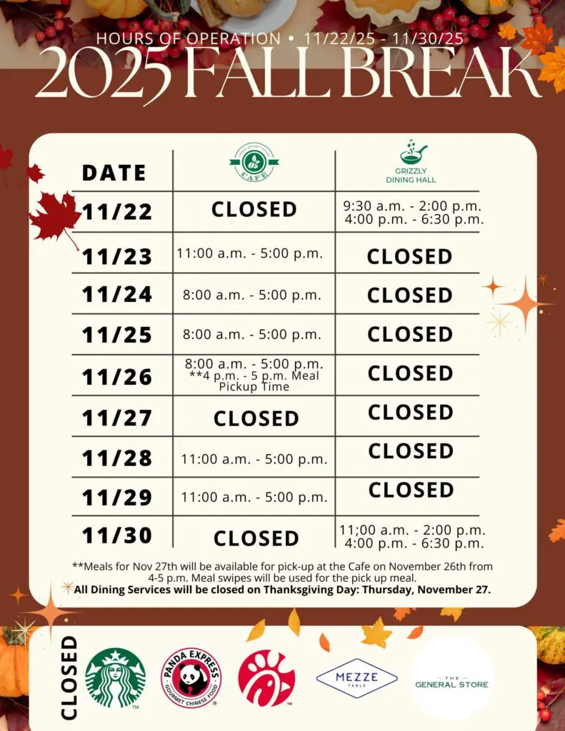 2025 Fall Break Hours of Operation