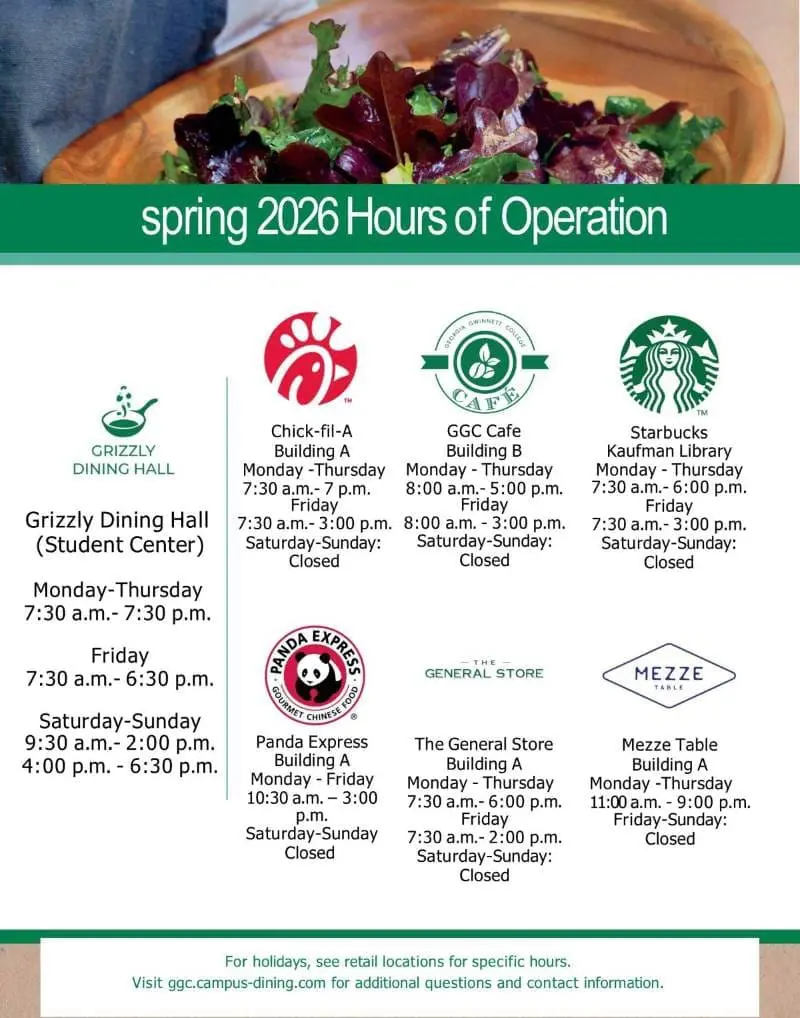 Spring 2026 Hours of Operation