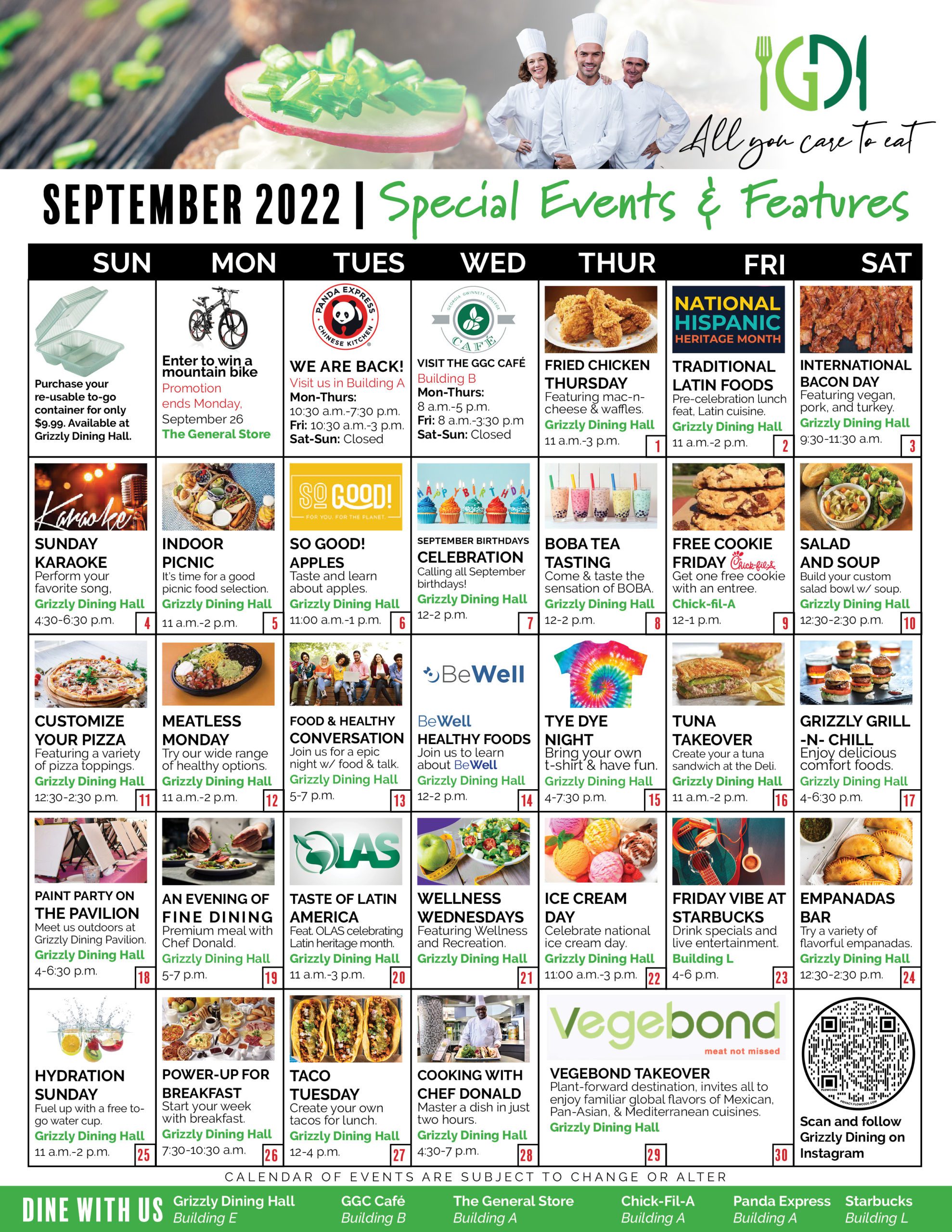August 2022 Grizzly Dining Special Events and Features