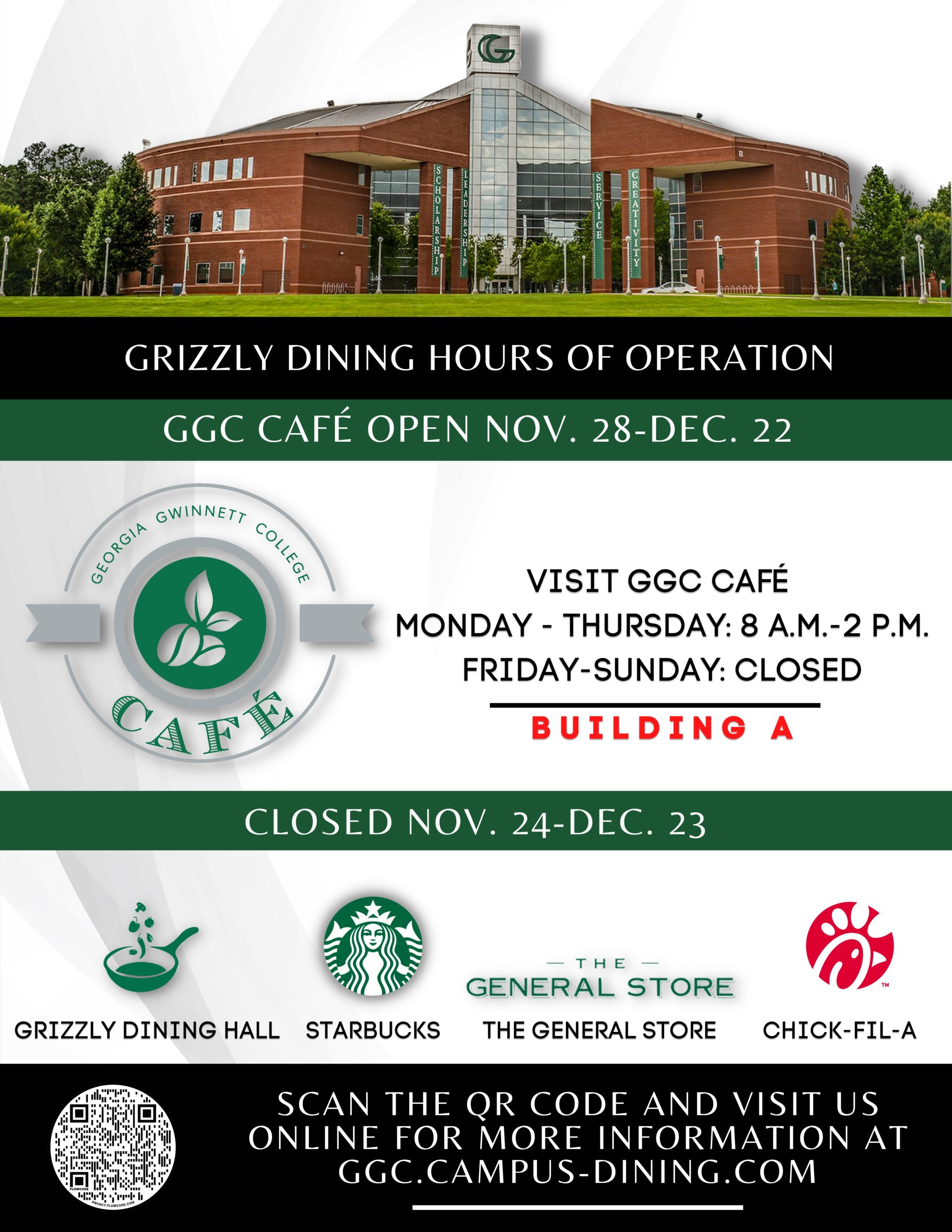 Grizzly Dining Winter Break Hours of Operation