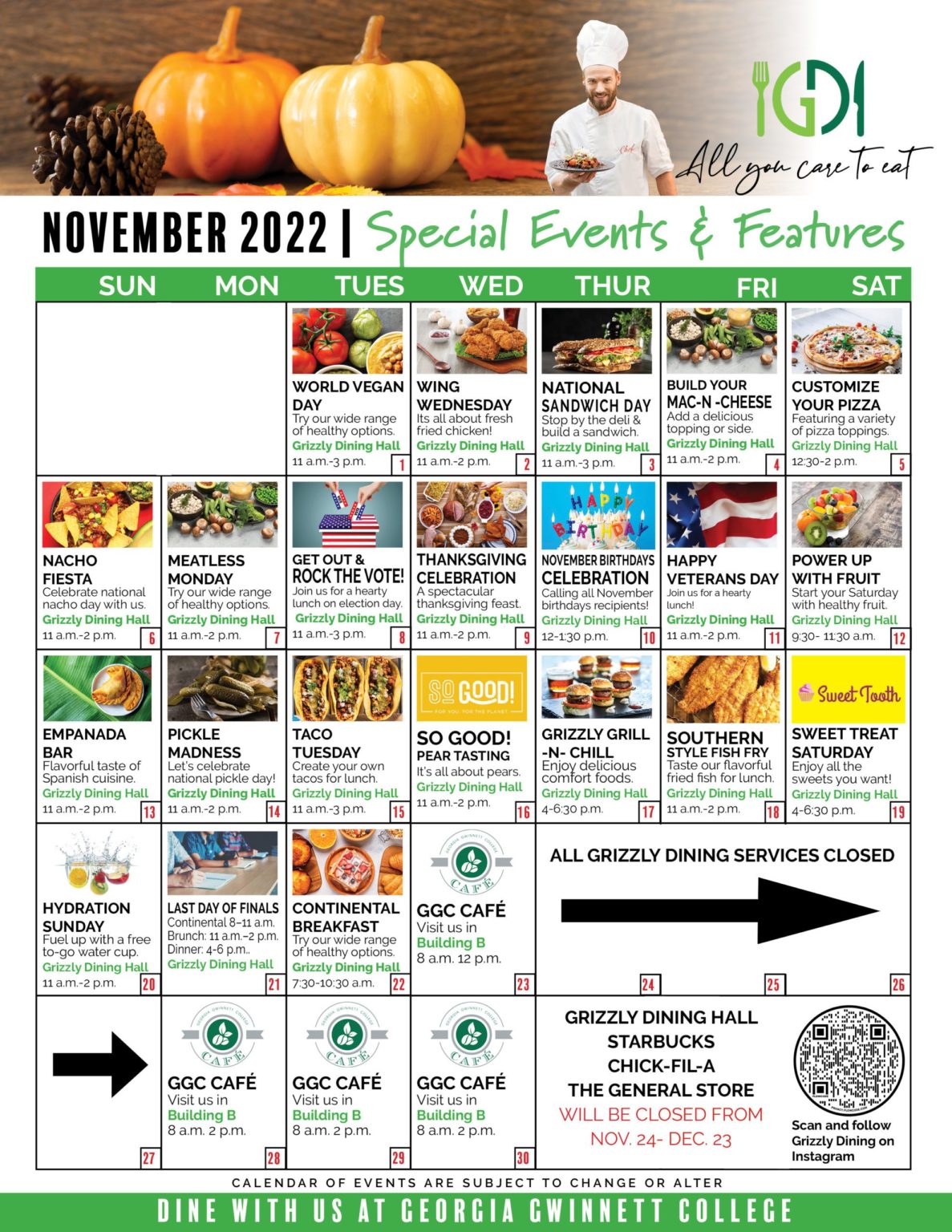 November Special Events and Features College