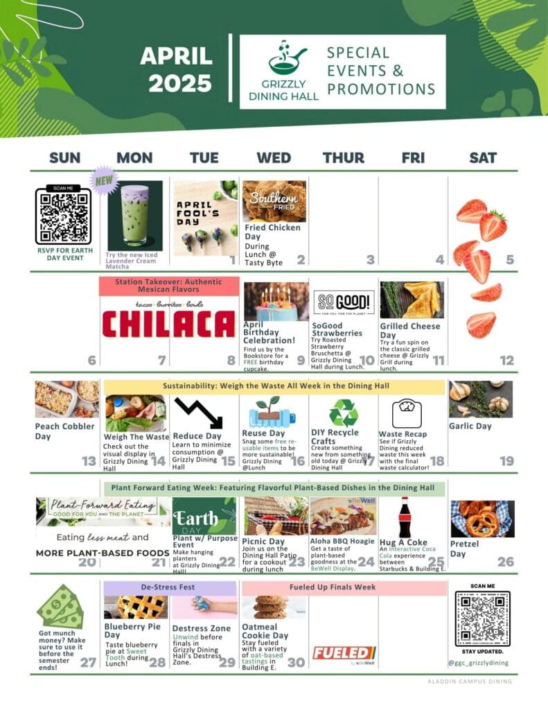 April Dining Calendar